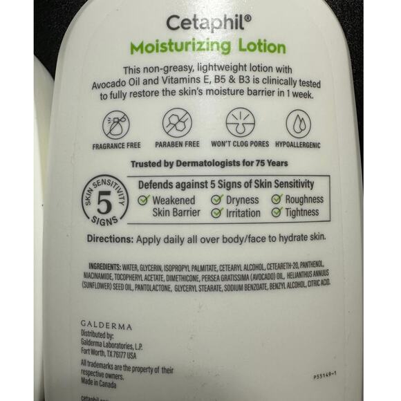 NEW Cetaphil Moisturizing Lotion 20 Fl oz, Normal To Dry Skin W/ AVOCADO OIL - Picture 5 of 6